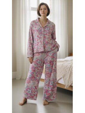 Vintage 40 WINKS Pink Paisley Print Flannel Pajamas Ladies Size SMALL